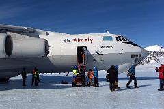 10B Leaving The Air Almaty Ilyushin Airplane And Stepping Onto The Slippery Hard Blue Ice Of Union Glacier In Antarctica On The Way To Climb Mount Vinson